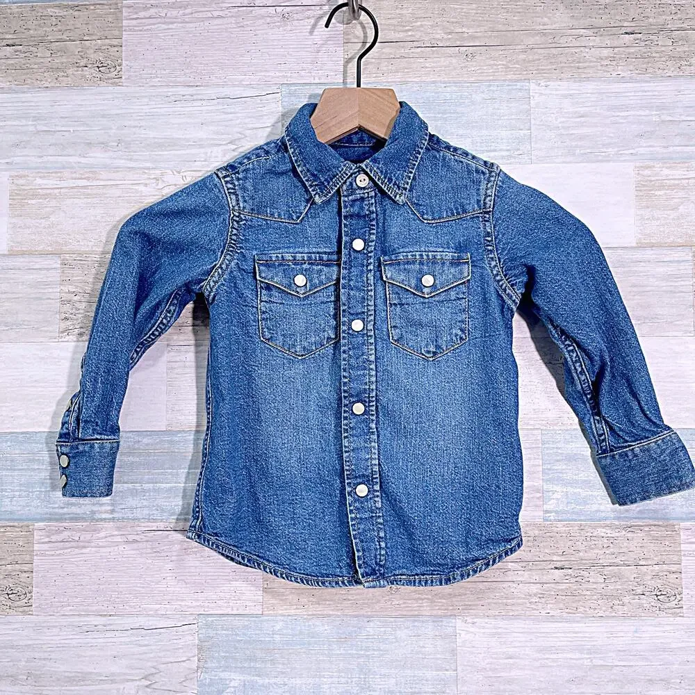 GAP Denim Western Yoke Button Down Shirt Blue Pearl Buttons Cotton Girls 3T